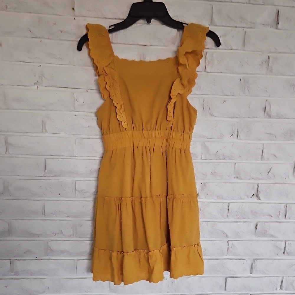 Altar'd State Mustard Ruffle Mini Dress